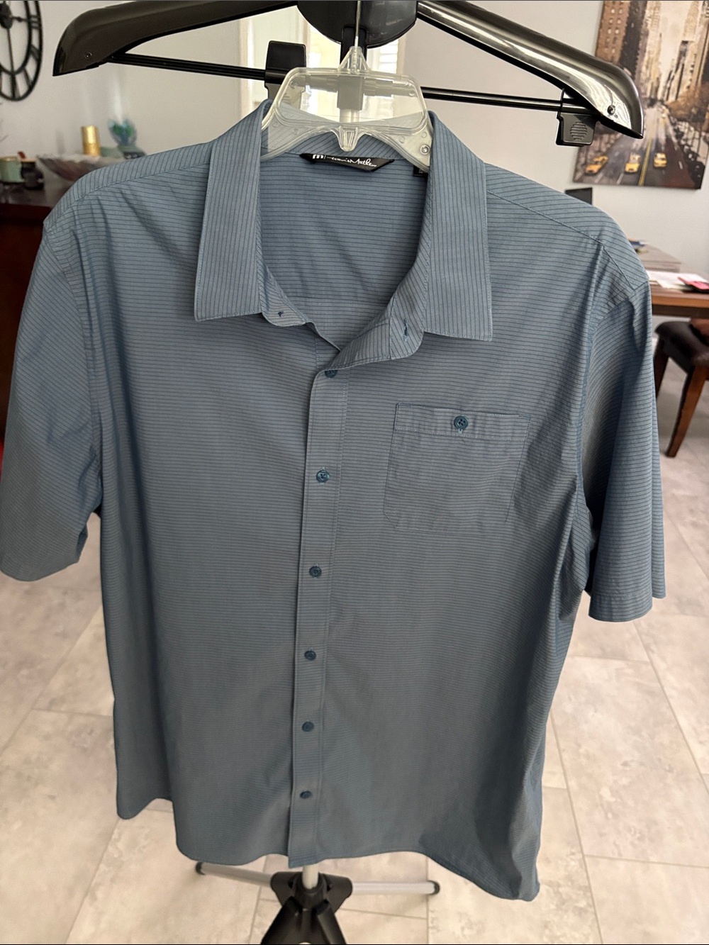 Travis Mathew Slate Blue Short-Sleeve Button-Down Shirt Size XL